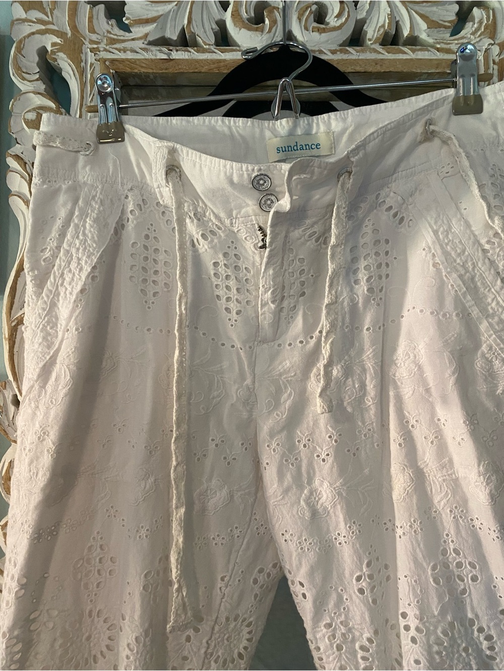 Sundance Cream Eyelet Drawstring Trousers